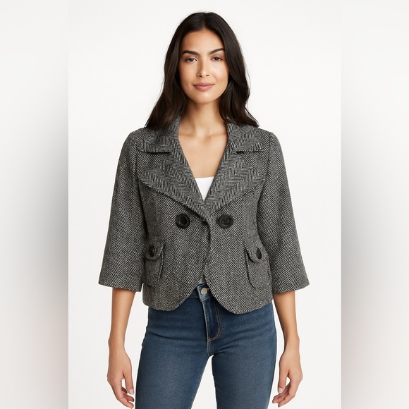 last kiss Jackets & Blazers - Last Kiss Black and Gray Blazer with Wide Lapels